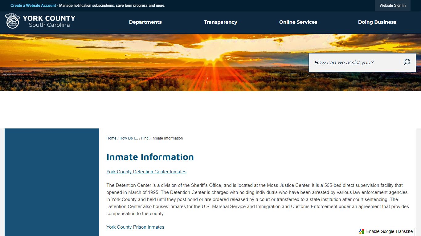 Inmate Information | York, SC - York County Gov